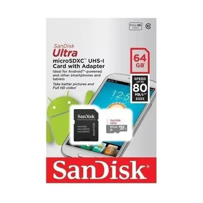 Detalles accesorios de Memoria Micro Sd 64Gb Sandisk Ultra CL10 C/Adaptador 100 Mb/S
