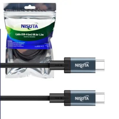 Vista lateral de Cable Usb C Macho / C Macho 4.0 (USB-4) Gen3 8K de 1,5m Thunderbolt 4