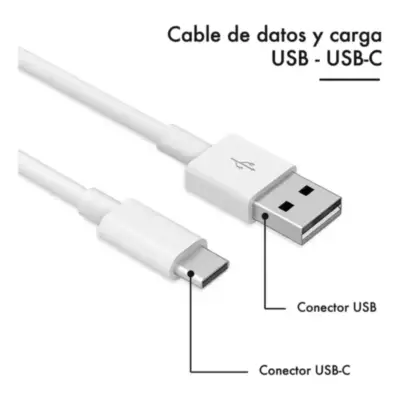 Vista lateral de Cable Usb C Macho / A Macho 2 M Carga Rapida Blanco