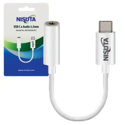 Vista lateral de Cable Usb-C Macho A Miniplug 3,5Mm Hembra 10Cm Nisuta