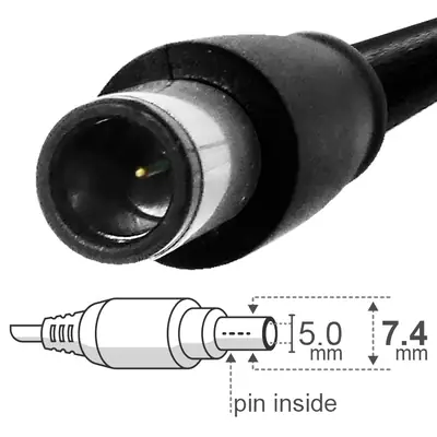 Vista lateral de Fuente 19,5 V 4,62 A Belsic 24246 Cargador P/Notebook Ficha 7,4 X 5,0 Mm C/Pin Interior