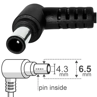 Vista lateral de Fuente 19,5 V 4,7 A Belsic 24255 Cargador P/Notebook Ficha 6,5 X 4,4 Mm C/Pin Interior