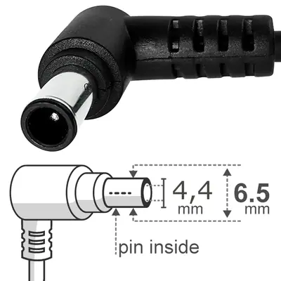 Vista lateral de Fuente 19 V 3,42 A Belsic 24143 Cargador P/Notebook Ficha 6,5 X 4,4 Mm
