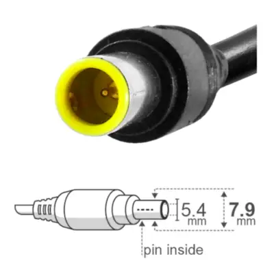 Vista lateral de Fuente 20 V 4,25 A Belsic 24286 Cargador P/Notebook Ficha 7,9 X 5,5 mm C/Pin Interior