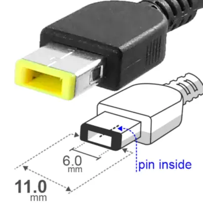 Vista lateral de Fuente 20 V 4,5 A Belsic 24287 Cargador P/Notebook Ficha Rectangular C/Pin Interior 90W