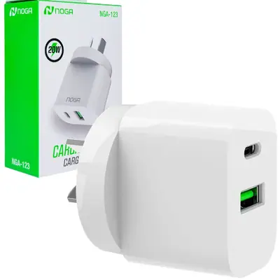Detalles accesorios de Cargador 20W Usb-C + Usb-A Carga Rapida 3A Noga NGA-123