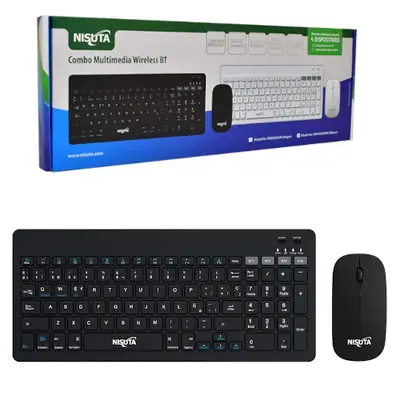 Kit Teclado Nisuta Inalambrico + Bluetooth Compacto Espanol Negro Recargable