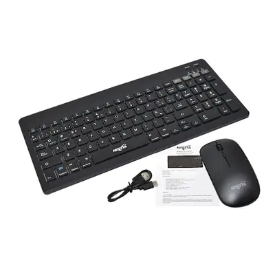 Vista lateral de Kit Teclado Nisuta Inalambrico + Bluetooth Compacto Espanol Negro Recargable