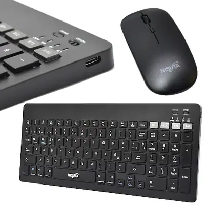 Detalles accesorios de Kit Teclado Nisuta Inalambrico + Bluetooth Compacto Espanol Negro Recargable