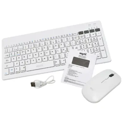 Detalles accesorios de Kit Teclado Nisuta Inalambrico + Bluetooth Compacto Espanol Blanco Recargable