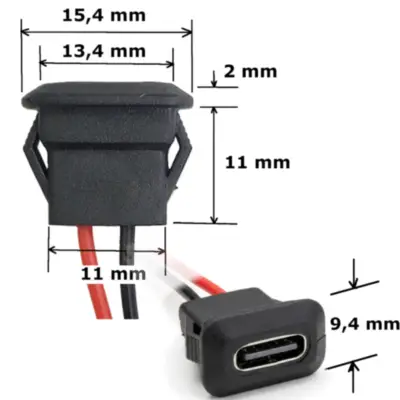 Detalles accesorios de Conector Ficha Usb C Hembra 2 Pines Usb-C (solo carga)