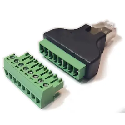 Vista lateral de Ficha Rj45 Plug 8 Contactos Cat 5E Macho A Bornera