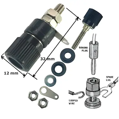 Detalles accesorios de Ficha Banana Hembra Jack Tipo Binding Post Mini A Chasis Negro