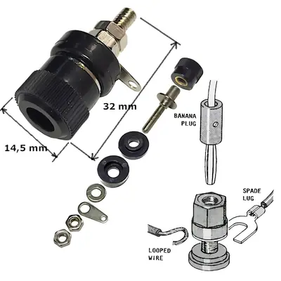 Detalles accesorios de Ficha Banana Hembra Jack Tipo Binding Post A Chasis Negro