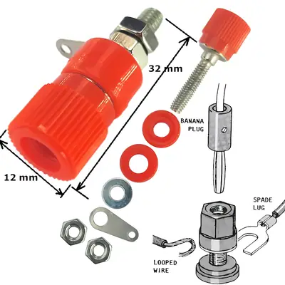 Detalles accesorios de Ficha Banana Hembra Jack Tipo Binding Post Mini A Chasis Rojo
