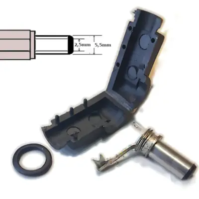 Vista lateral de Ficha Dc Hueco 5,5 X 2,1 X 14 Mm Plug Macho 90 Grados