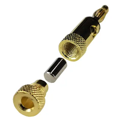 Vista lateral de Ficha Banana Plug Macho Metal Negro