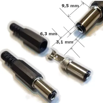 Detalles accesorios de Ficha Dc Hueco 6,3 X 3,1 X 9,5 Mm Plug Macho