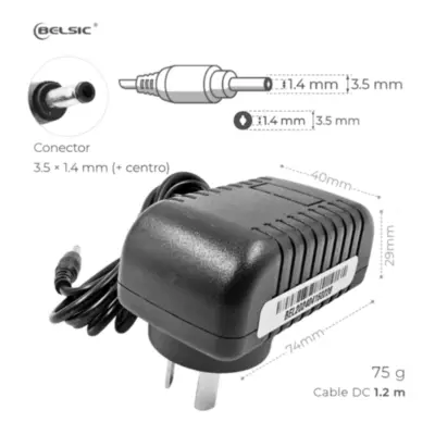 Vista lateral de Fuente Switching 12V 1A Con Ficha 3,5 X 1,4 Mm