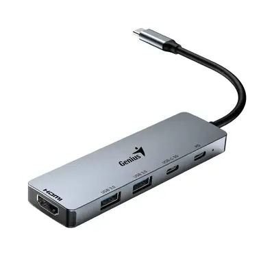 Vista lateral de Hub Usb C 3.0 5 Puertos 1Xhdmi / 2Xusb-A / 1Xusb-C / 1Xusb-C (Pd 100 W) Genius Uh-500