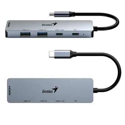 Detalles accesorios de Hub Usb C 3.0 5 Puertos 1Xhdmi / 2Xusb-A / 1Xusb-C / 1Xusb-C (Pd 100 W) Genius Uh-500