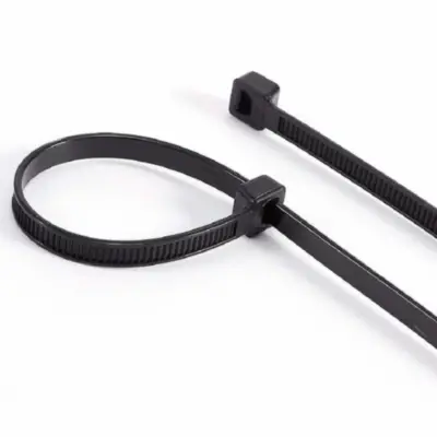 Vista lateral de Precinto Plastico 10 Cm Largo X 100 Unidades Negro