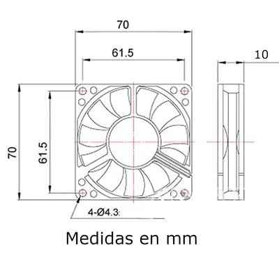 Vista lateral de Fan 70Mm 3Pin 10Mm Espesor 3500Rpm Rulem+Buje Titan