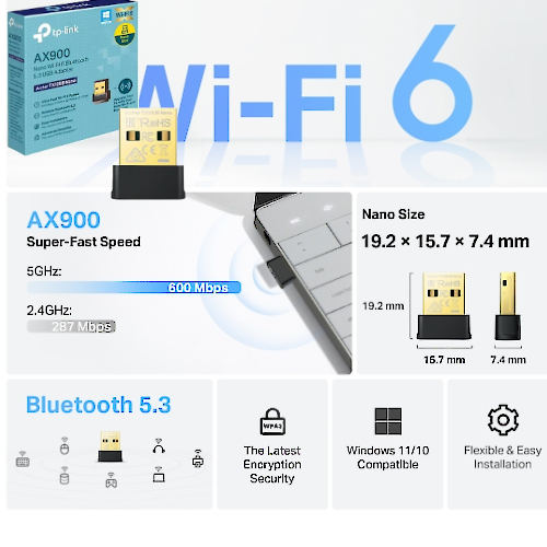 Adaptador Wifi Usb Dual Band Tp-Link Archer Tx10Ub Nano Ax900 Wifi6 + Bt 5.3 Dual Band Adaptador Wifi Usb Dual Band Tp-Link Archer Tx10Ub Nano Ax900 Wifi6 + Bt 5.3 Dual Band