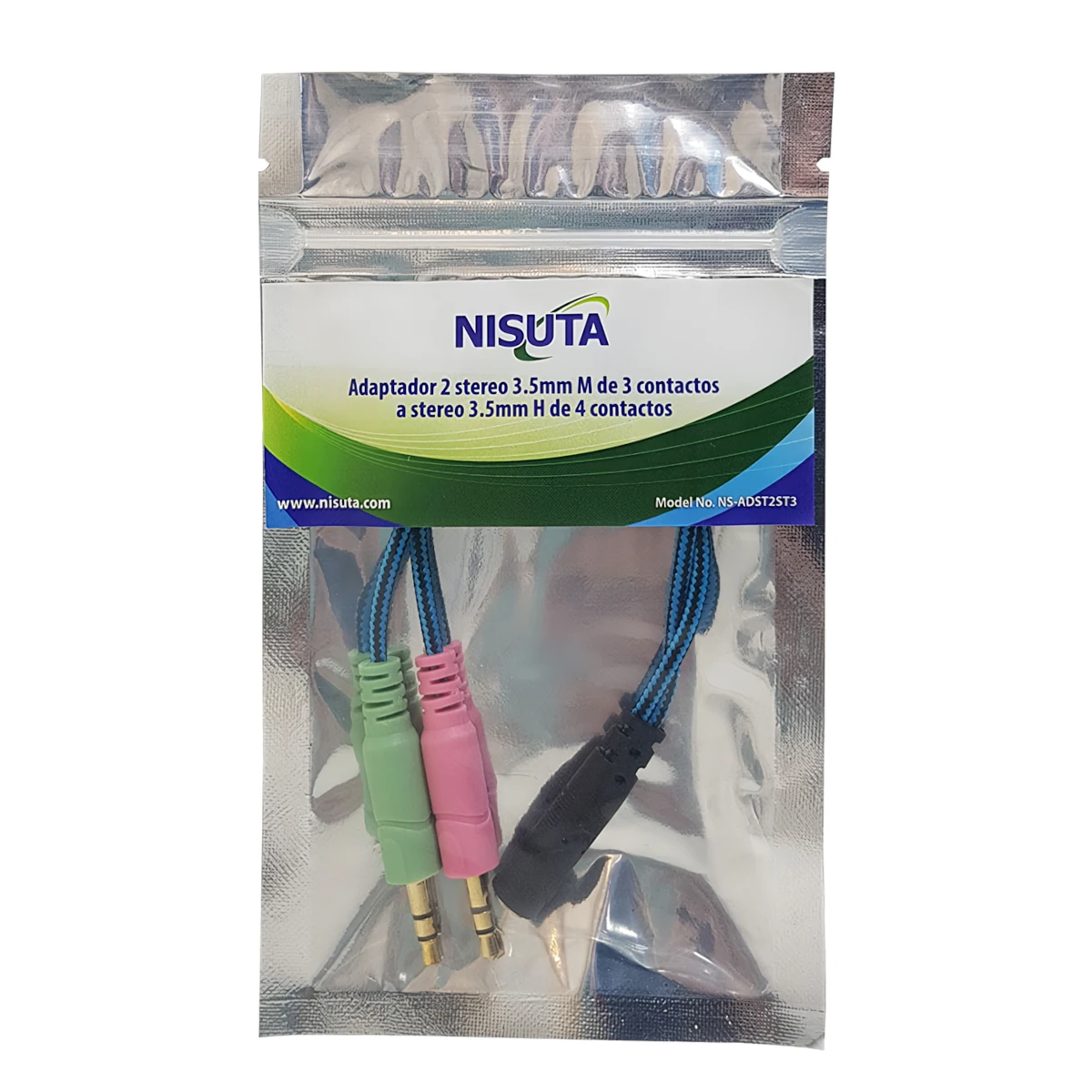Detalles accesorios de Separador Miniplug 3,5 Hembra 4 Polos A 2 Miniplug 3,5 Macho St 3 Polos Nisuta