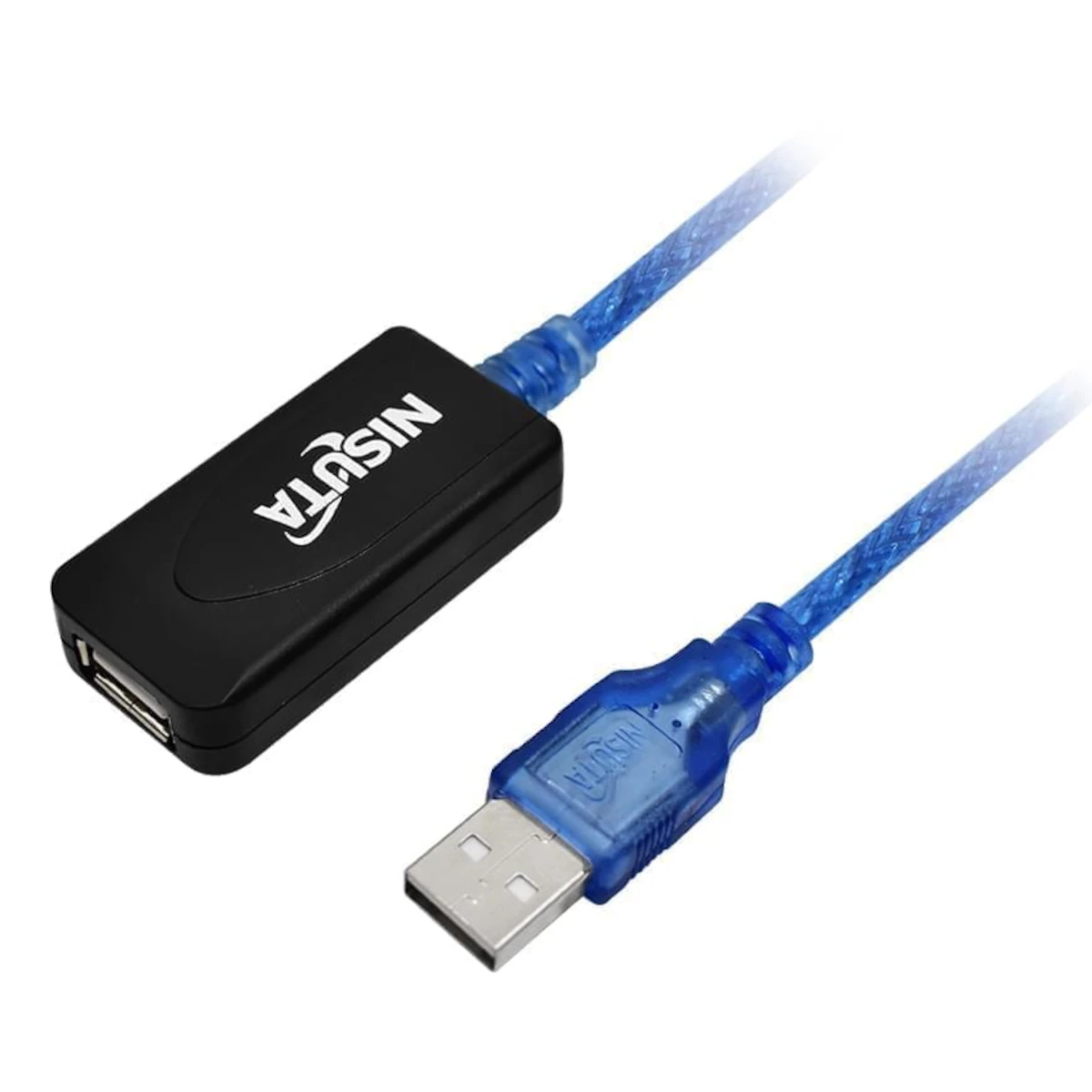 Vista lateral de Cable Usb 2.0 A/A Macho-Hembra Extension 10 Mts Amplificado Nisuta