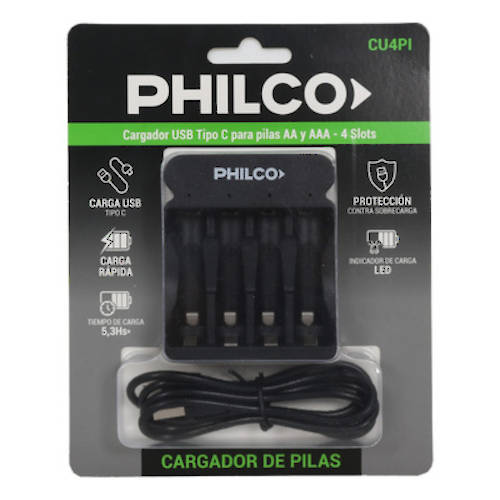 Cargador Para 4 Pilas Aa Aaa Philco CU4PI USB-C