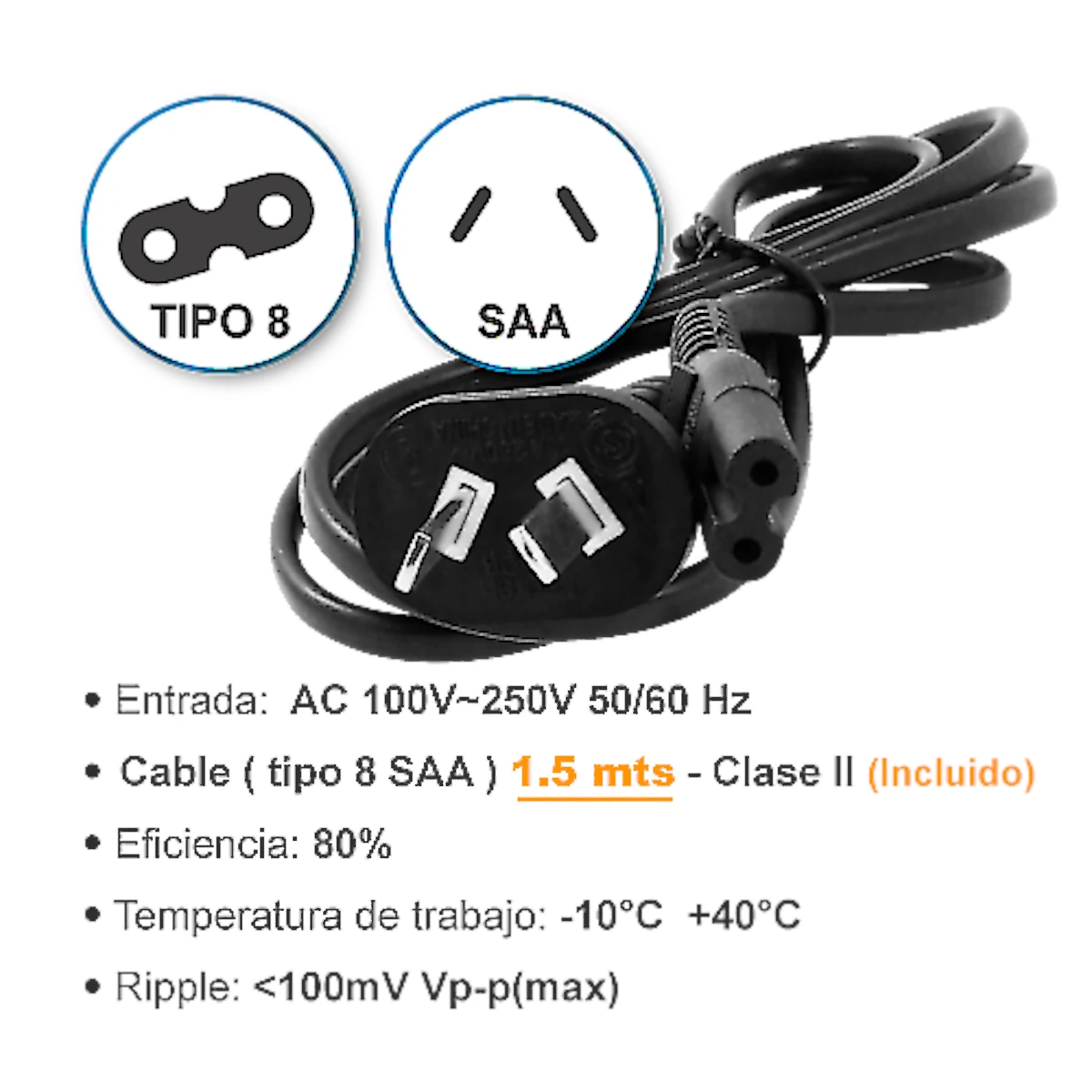 Vista lateral de Fuente 19 V 3,42 A Ficha 4,5 x 3,0 mm C/Pin Interior Belsic 24145 Cargador P/Notebook