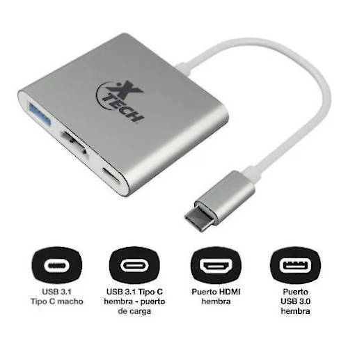 ADAPTADOR CONVERSOR USB C MACHO / HDMI + USB C + USB A HEMBRAS XTC-565