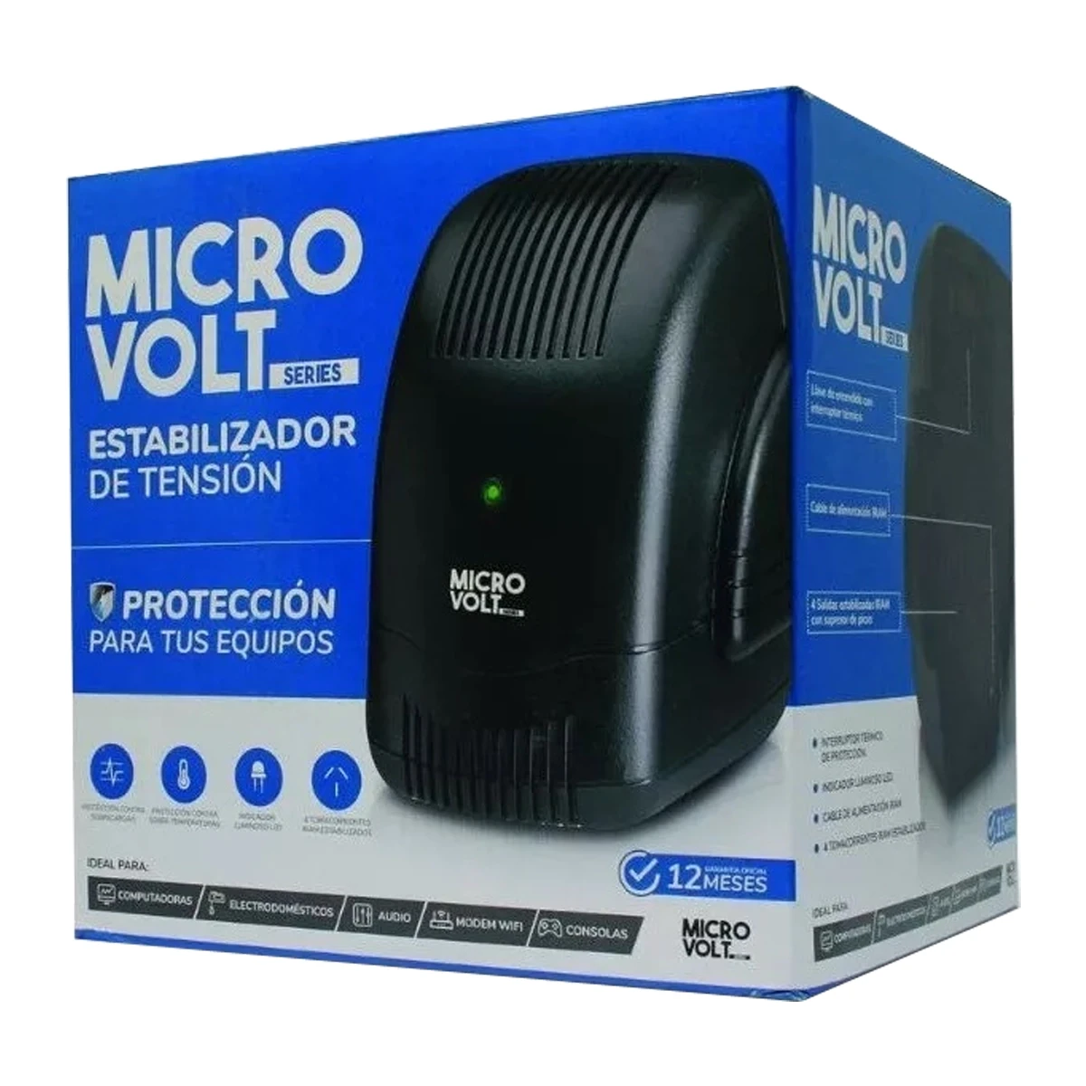 Vista lateral de Estabilizador De Tension 2000 Va Pico Microvolt H