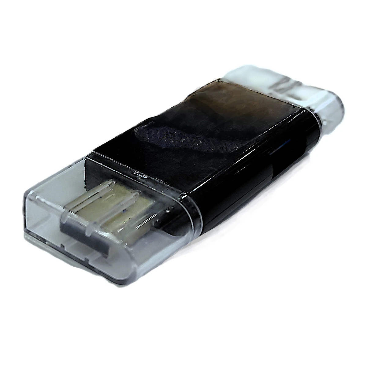 Vista lateral de Lector Usb Tipo A + C + Micro Para Tarjetas Sd Micro-Sd y Tf Hasta 512 Gb
