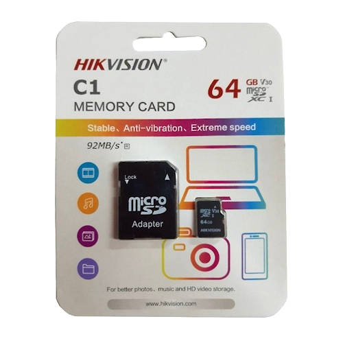 MEMORIA MICRO SD 64GB HIKVISION CL10 C/ADAPTADOR 92 MB/s
