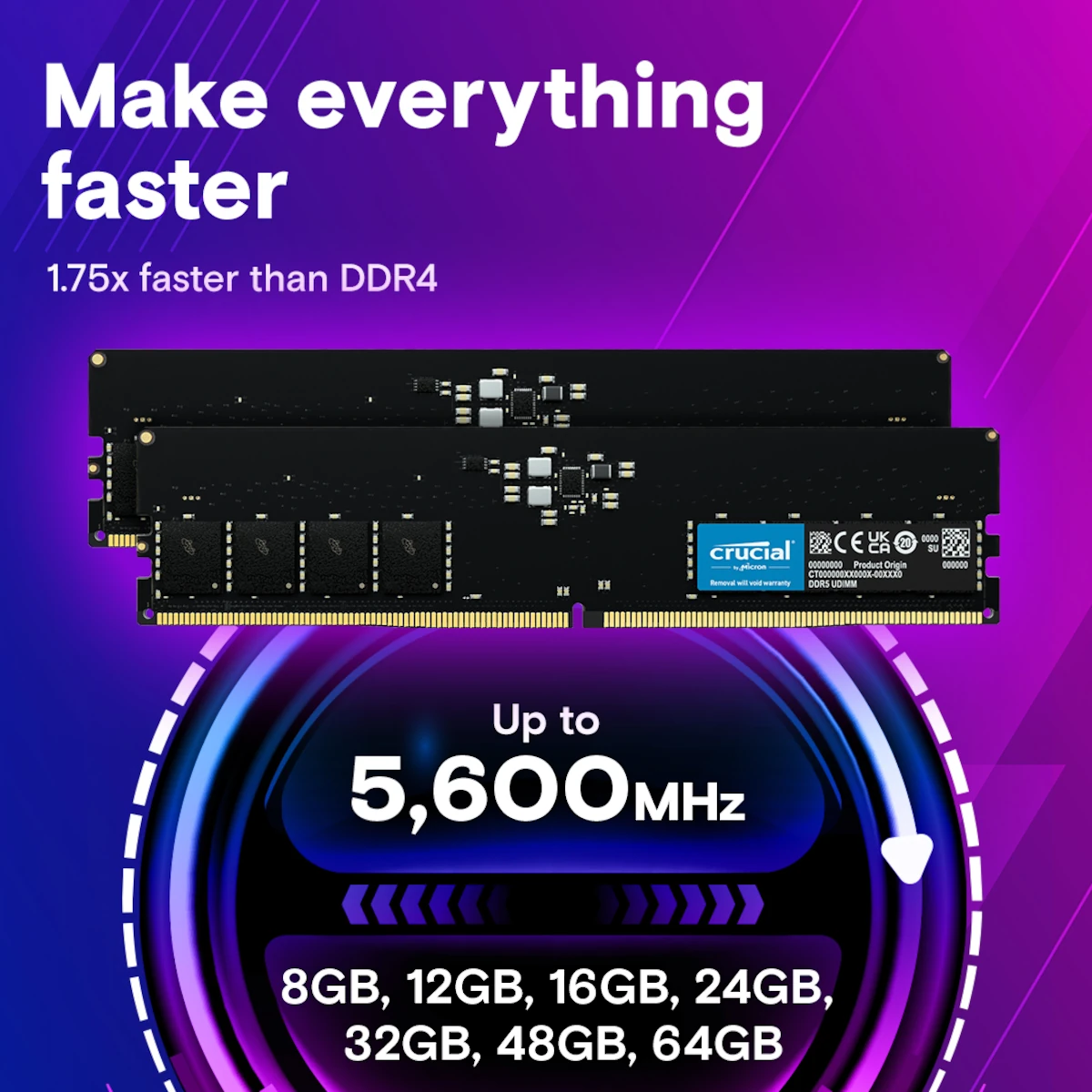 Detalles accesorios de Memoria Ddr5 8Gb Crucial CT DDR5 4800MHz CL20 1.10V Negro