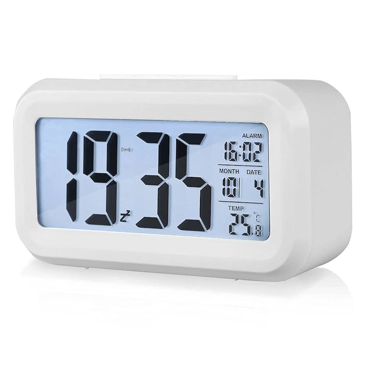 Vista lateral de Reloj Despertador Con Fecha Y Temperatura Tressa DD-715 Negro