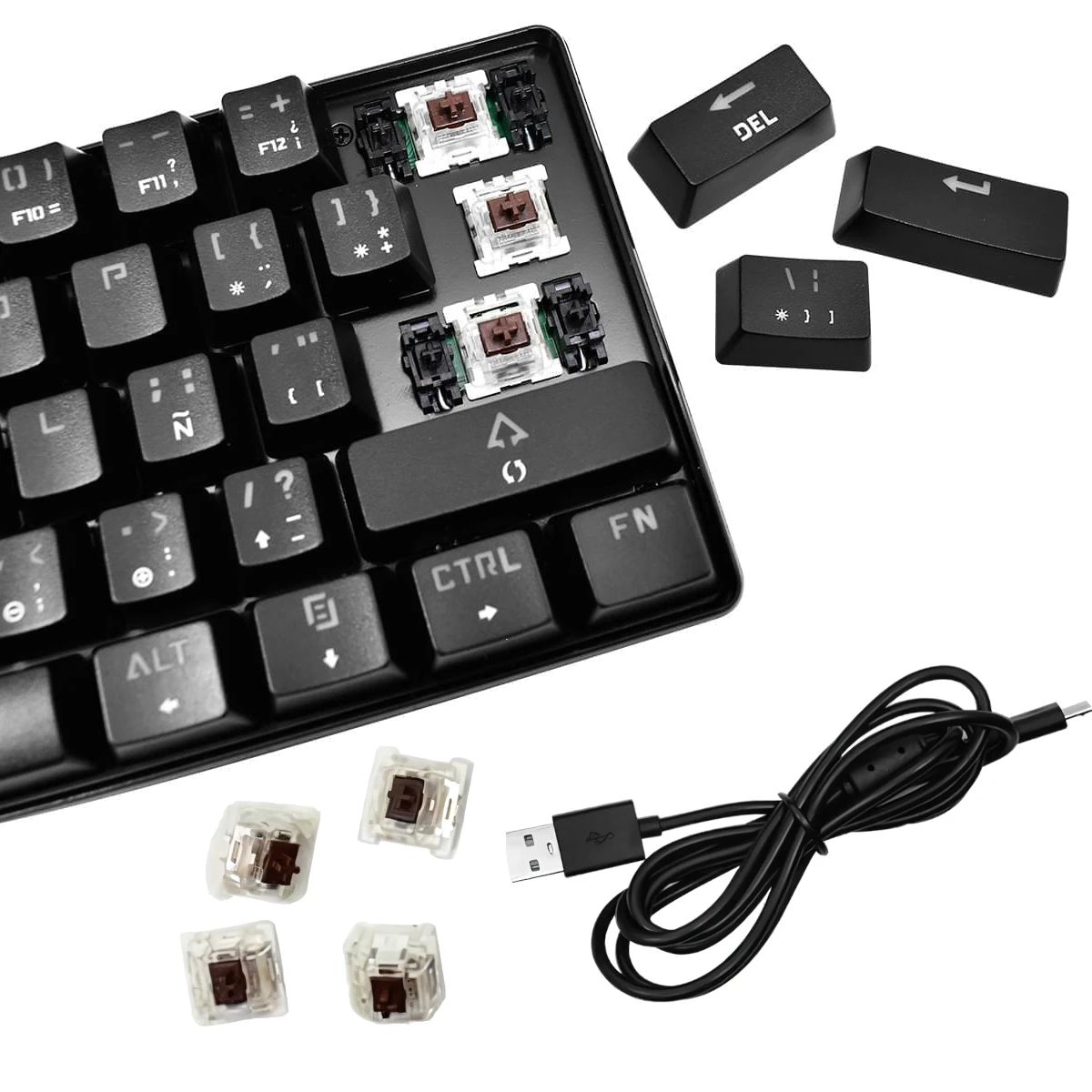 Vista lateral de Teclado Gamer Nisuta Mecanico Espanol Nskbgz61 Switch Rojo Retroiluminado