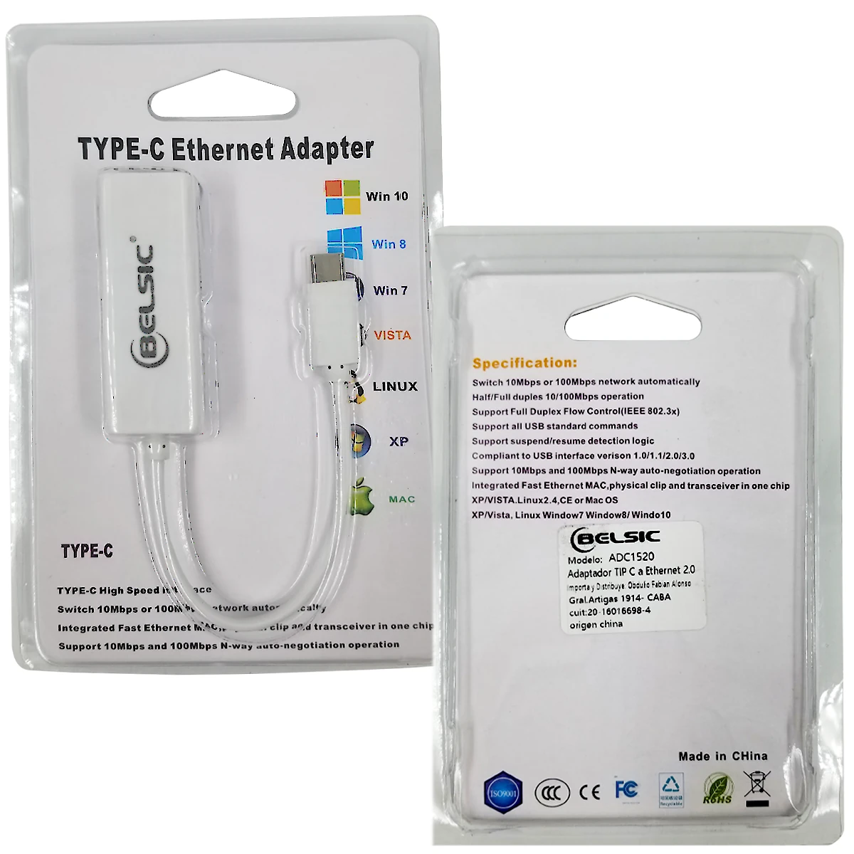 Miniatura 3 de Adaptadores USB a Red (RJ45) marca Belsic modelo ADC1520