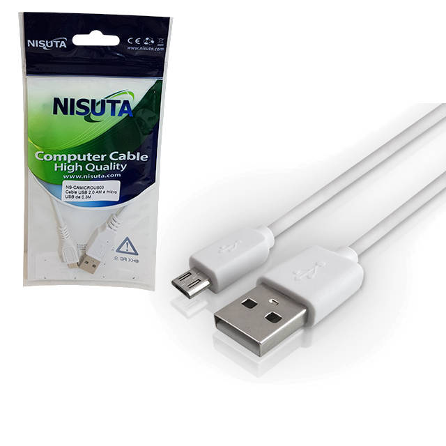 CABLE USB 2.0 A MACHO / MICRO-USB MACHO 0,3 MTS NISUTA