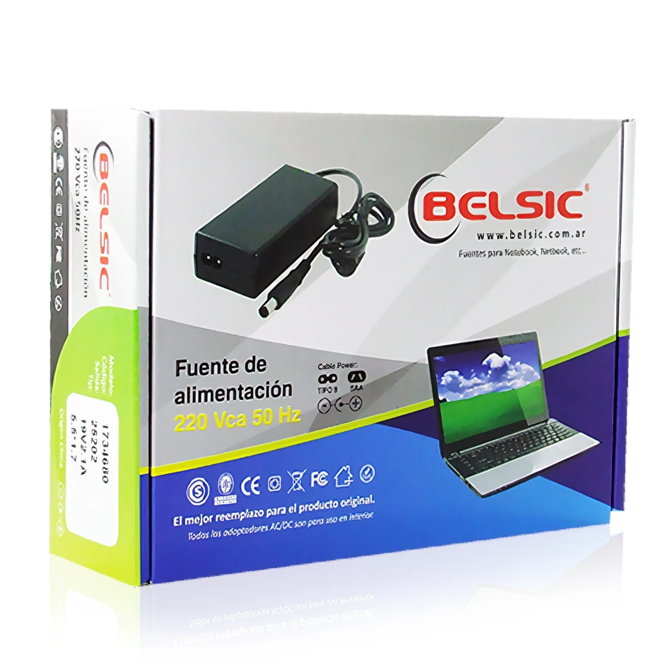 Detalles accesorios de Fuente 19 V 3,42 A Ficha 5,5 X 2,5 Mm A Belsic 24142 Cargador P/Notebook