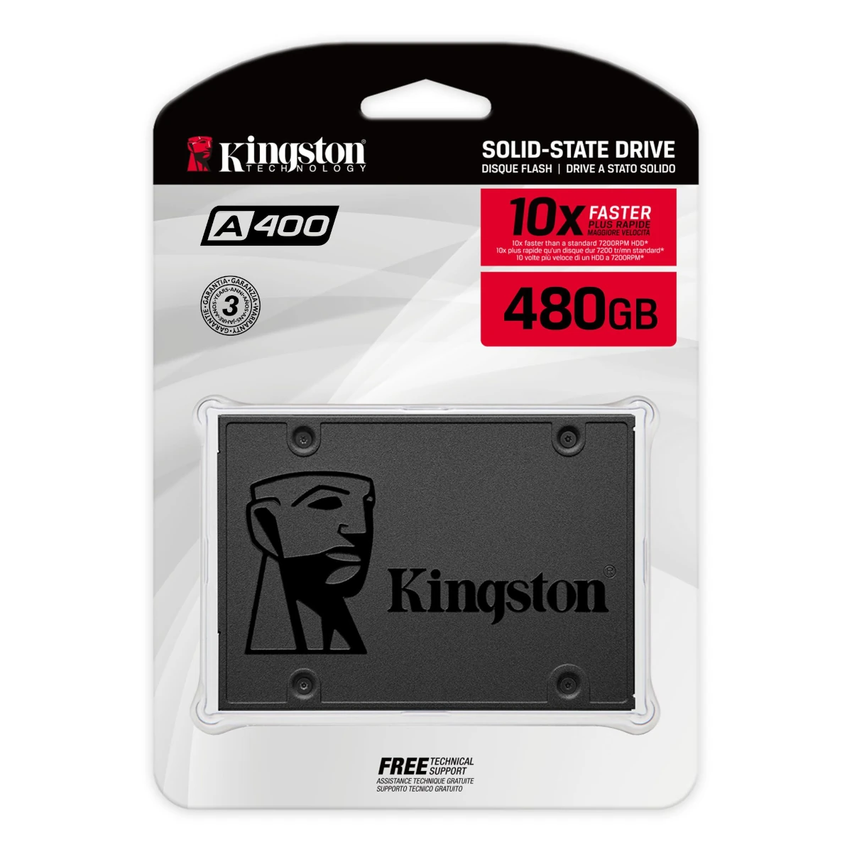 Vista lateral de Disco Ssd Estado Solido 480Gb 2,5 Kingston A400 Sa400S37