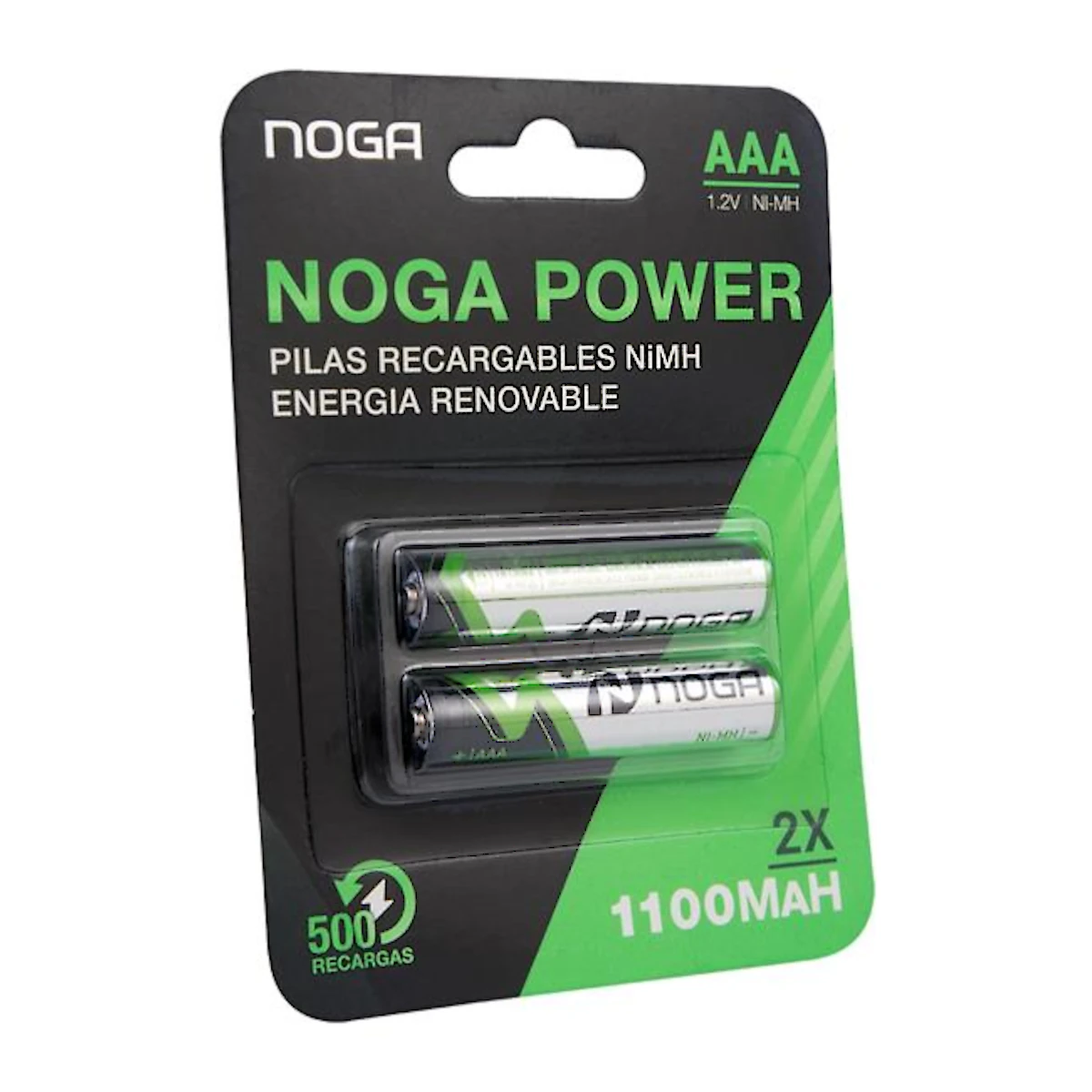 Vista lateral de Pila Aaa Recargable 1100Mah Noga Nickel Metal Blister X2