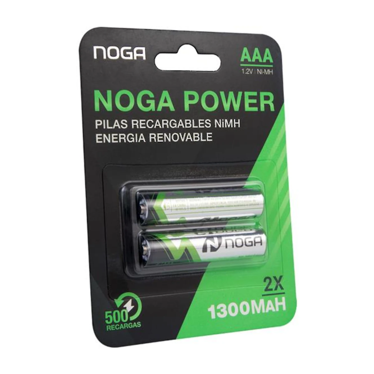 Vista lateral de Pila Aaa Recargable 1300Mah Noga Nickel Metal Blister X2